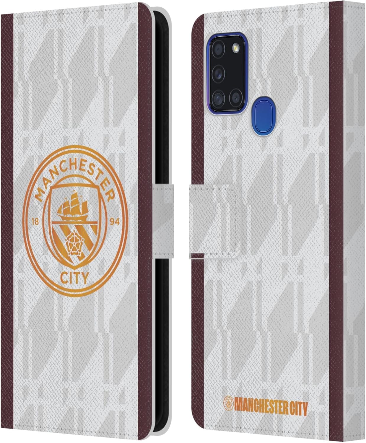 Head Case Designs Officially Licensed Manchester City Man City FC Away 2023/24 Badge Kit Leather Wallet Case Compatible with Samsung Galaxy A21s (2020)