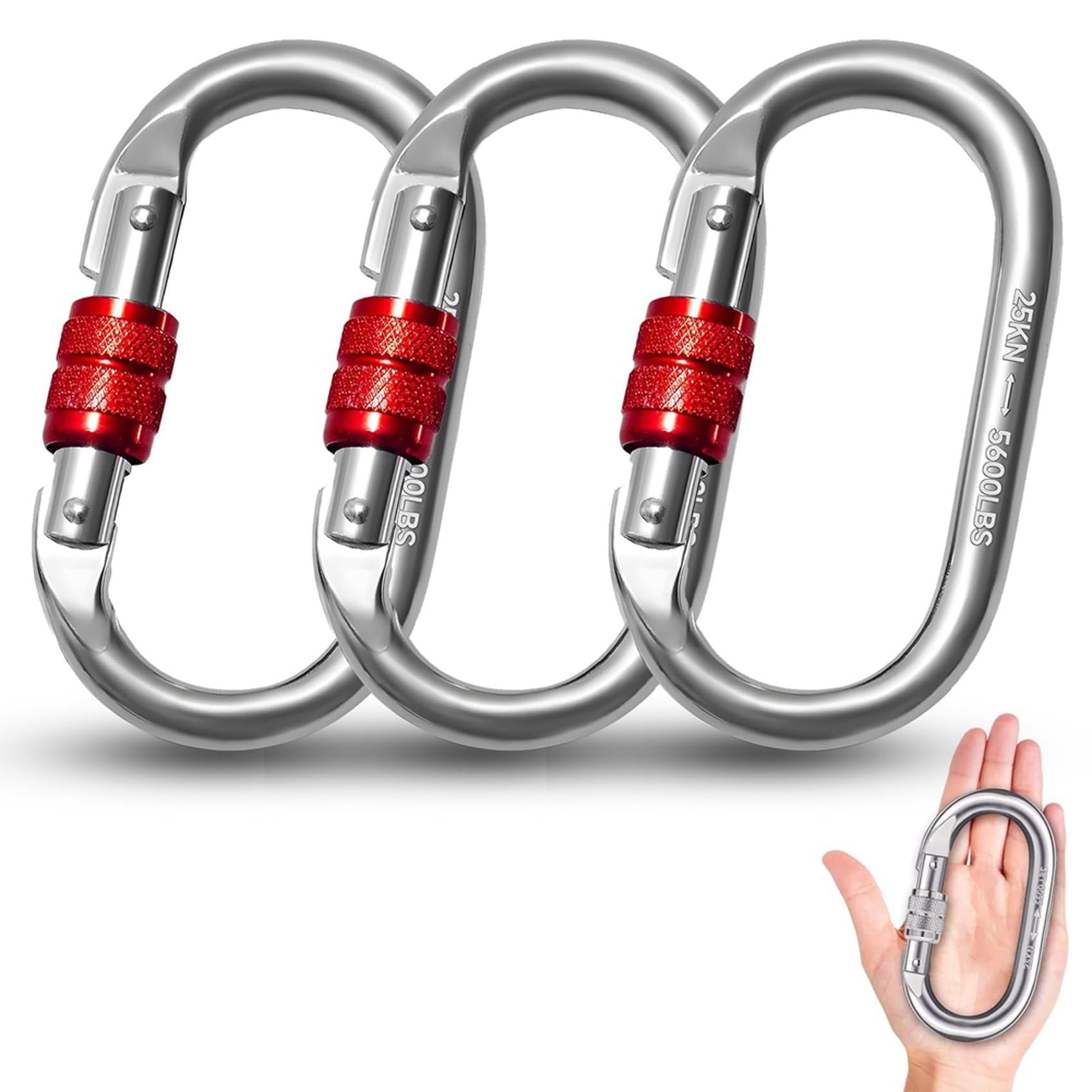 12 Mousquetons de Sécurité Robustes, 25 KN, en Acier Inoxydable, pour Escalade, en Rappel, Hamacs, Chiens