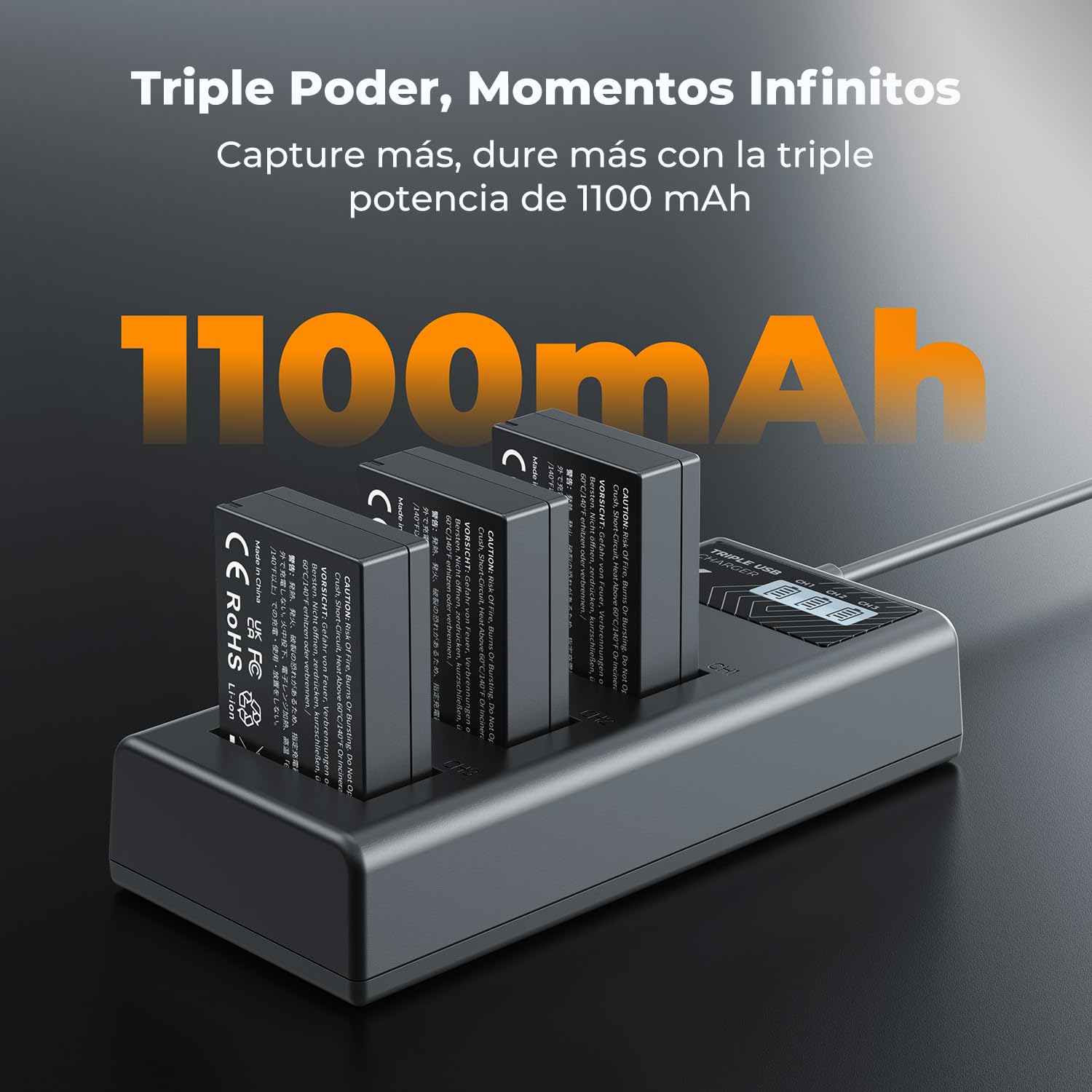 K&F CONCEPT 3-Pack LP-E12 Batería 1100mAh y Cargador LCD de 3 Ranuras Compatible con Cámaras Canon EOS M, M2, M10, M50, M50 Mark II, M100, M200, PowerShot SX70 HS, Rebel SL1