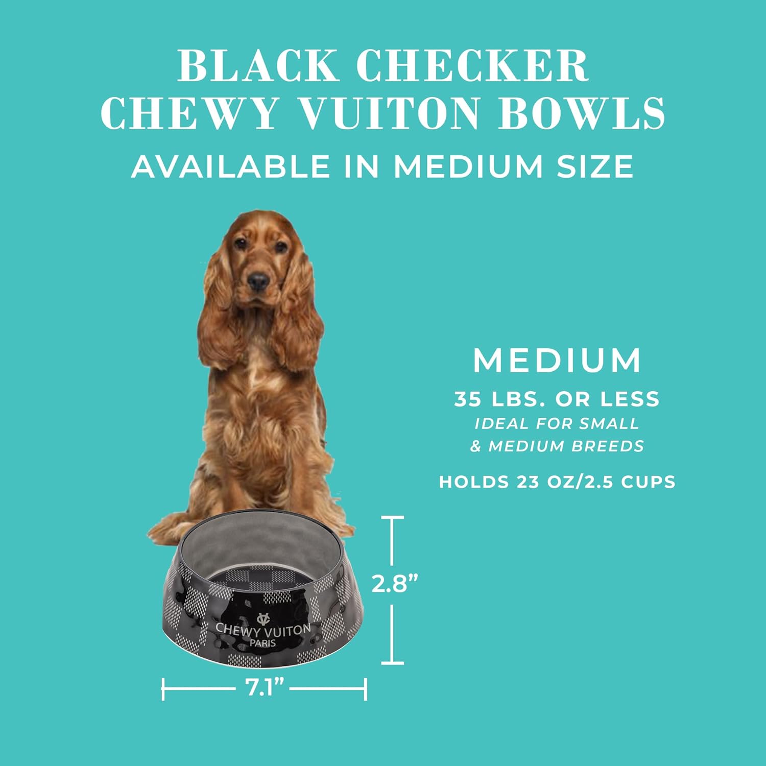 Haute Diggity Dog Black Checker Chewy Vuiton Dog Bowls, BPA-Free Food & Water Bowl for Small, Medium & Large Breeds, Non-Skid, Dishwasher Safe, Medium Size, Case of 2