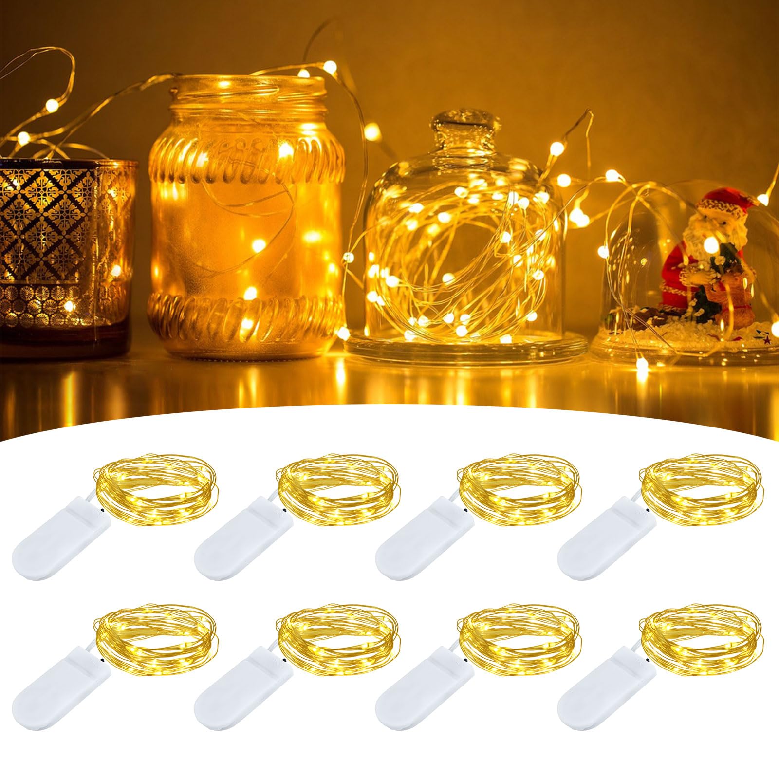 SCNNC Cadena de Luces LED con Pilas 2M 20LED, Blanco Cálido Cobre Guirnalda Luces Interior Navidad, Micro Luces de Hadas LED para Interior Exterior Fiesta Navidad Bodas Caja Regalo, 8 Piezas