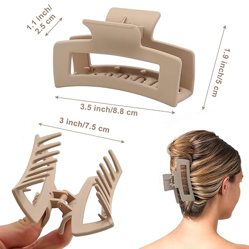 Miniatura 4 de 6 pinzas para el cabello, pinzas cuadradas para el cabello para mujeres y niñas, 3.5 pulgadas, color neutro, pinza rectangular para cabello grueso y