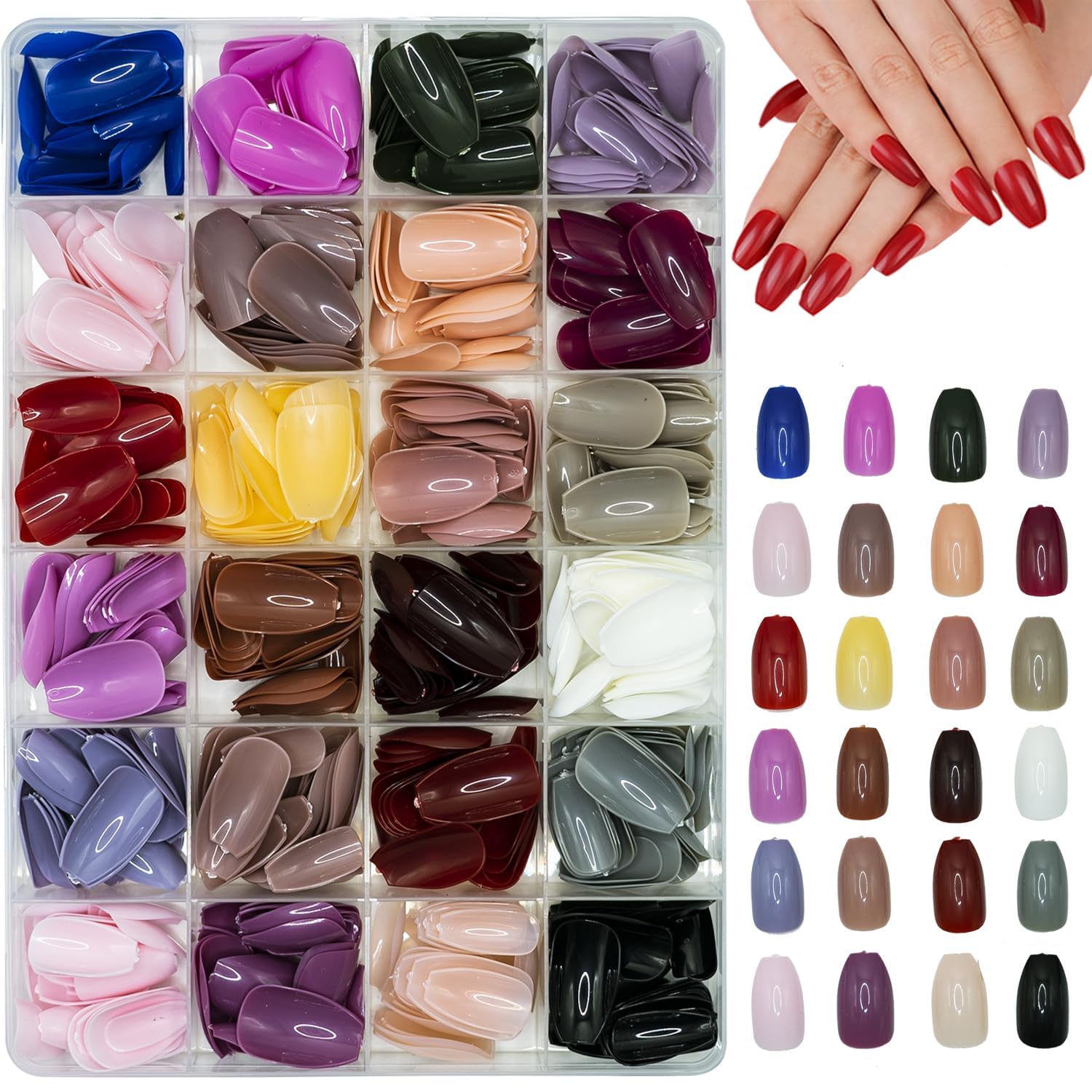 Press On Nails 24 Color 576Pcs Artificial Nails for Women Girls Glossy Matte Colored Fake Stick On Nails Medium Length With Nail File, Adhesive Tabs Sticks-image-19