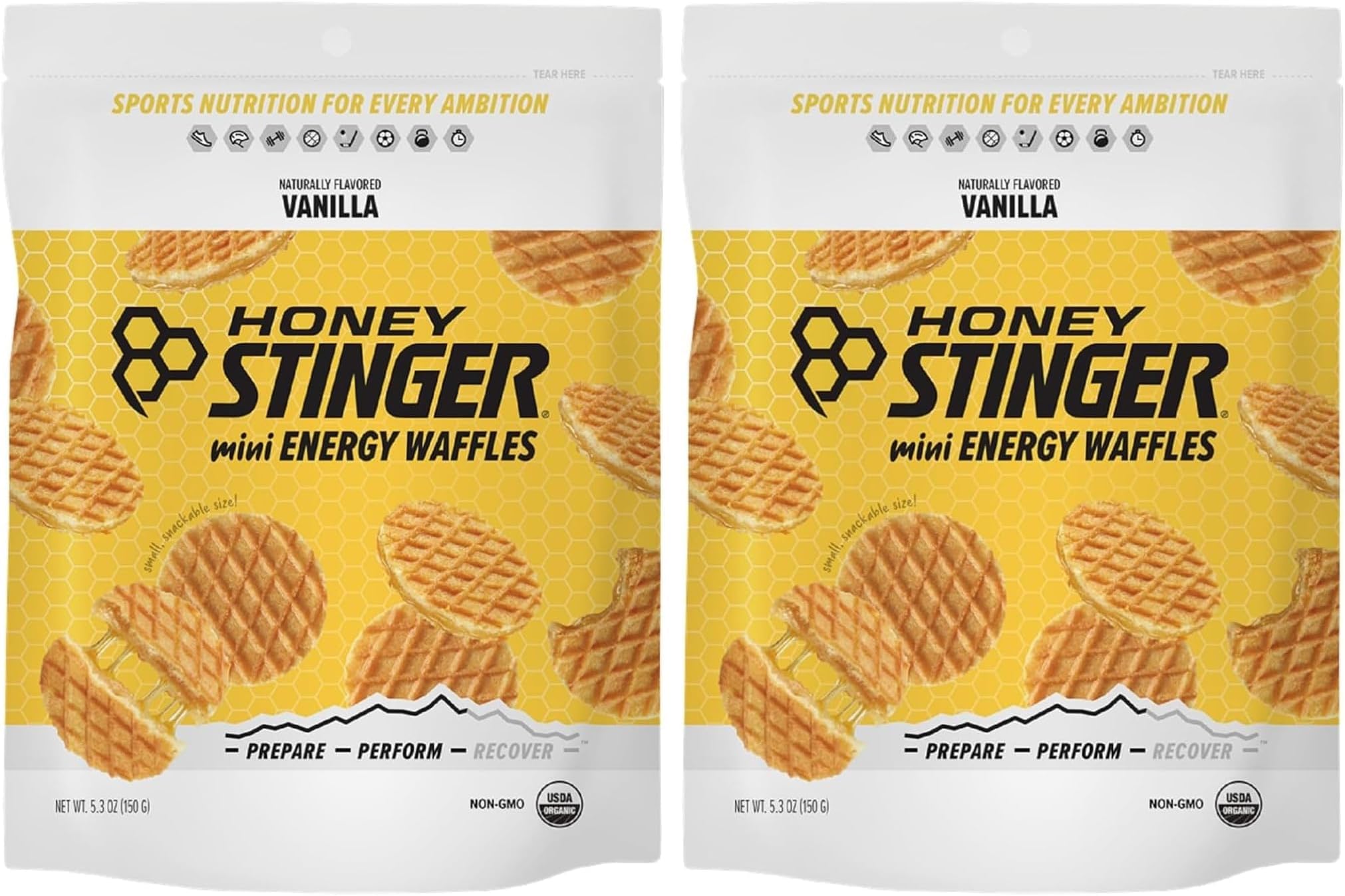 Honey Stinger Organic Mini Vanilla Waffles,Energy Stroopwafel for Exercise,Endurance and Performance,Sports Nutrition for Home & Gym,Pre and Post Workout,1 Bag,5.3 Ounce,(Pack of 2)