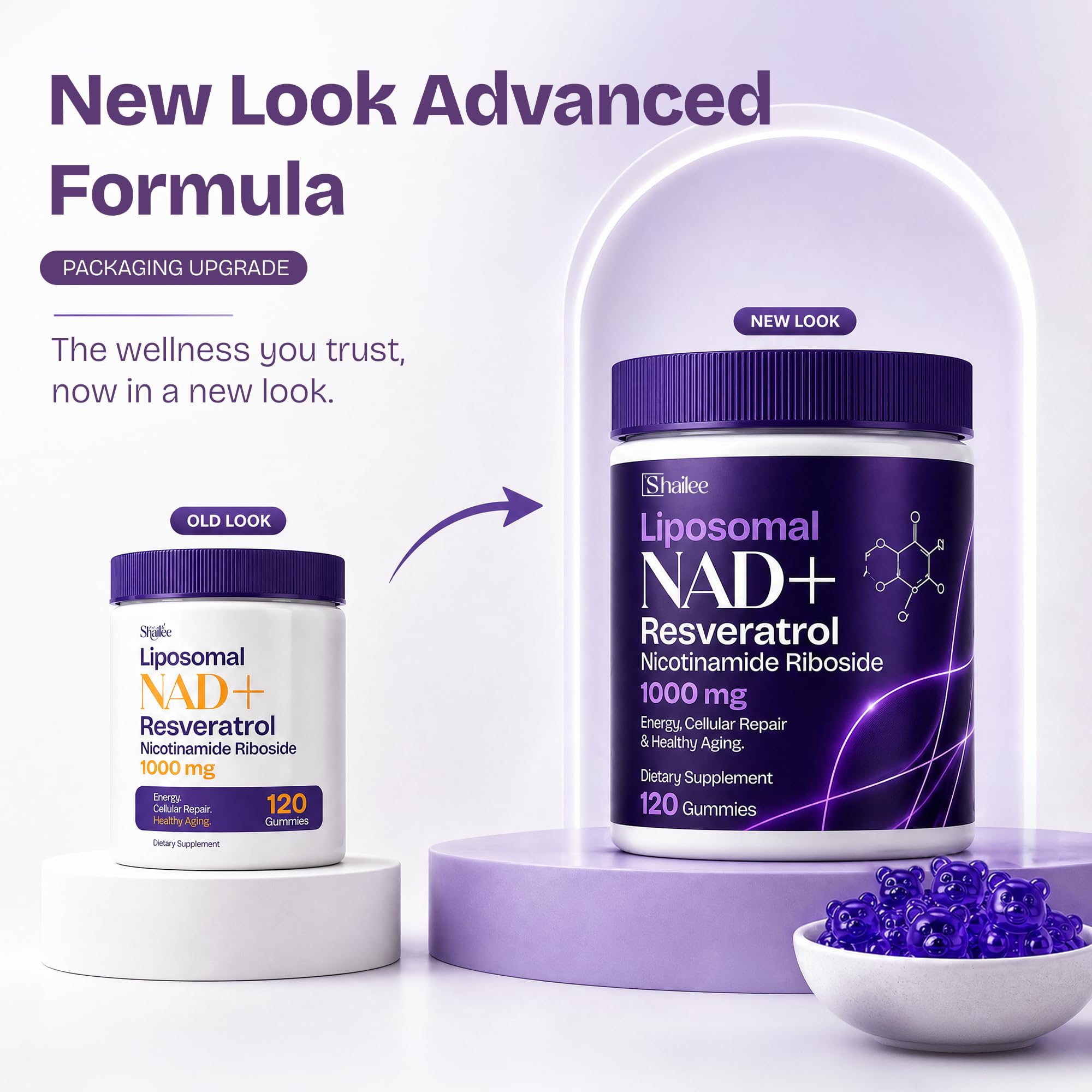 NAD Gummies for Women with Resveratrol, 1000mg Liposomal Nicotinamide Riboside with Quercetin, NAD Supplement for Brain Boost, Cellular Energy & Repair 120 Count — Amazon image 3