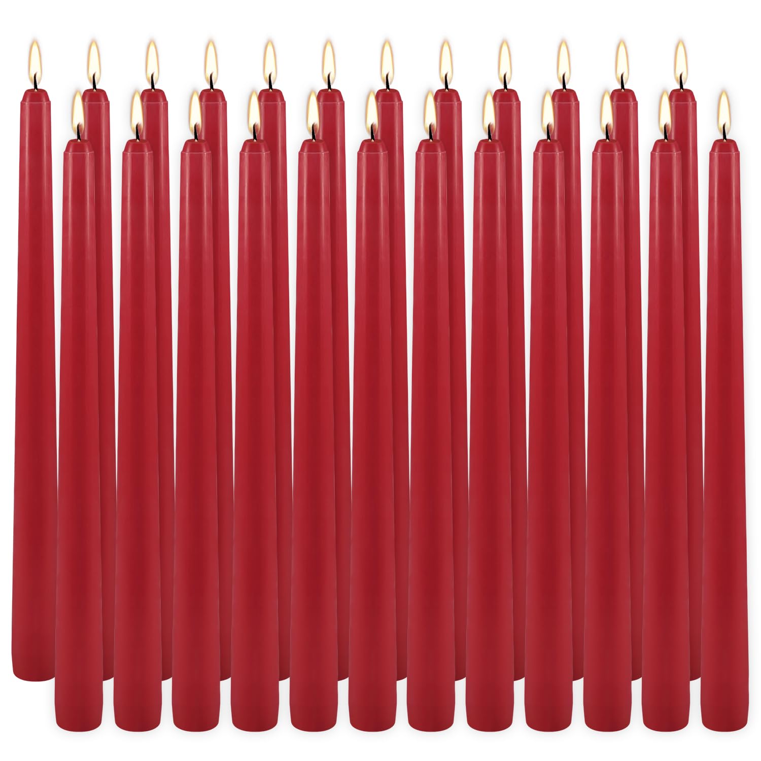 Confezione da 24 candele coniche rosse, 25,4 cm, antigoccia, non profumate, senza fumo e antigoccia, lunga durata, cera di paraffina con stoppini in cotone, per decorazioni domestiche, Natale