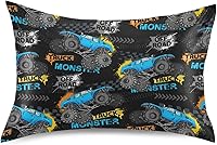 Vista 20 de Fundas de almohada de seda con estampado negro de camión monstruo para cabello y piel, suave, transpirable, suave, refrescante, funda de almohada