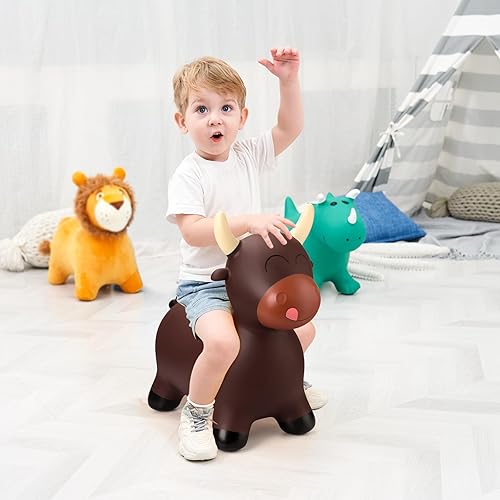 Miniatura 46 de EVERICH TOY Tolva de caballo hinchable de jirafa para niños pequeños, animales saltadores, caballos inflables para montar en gorila, juguetes