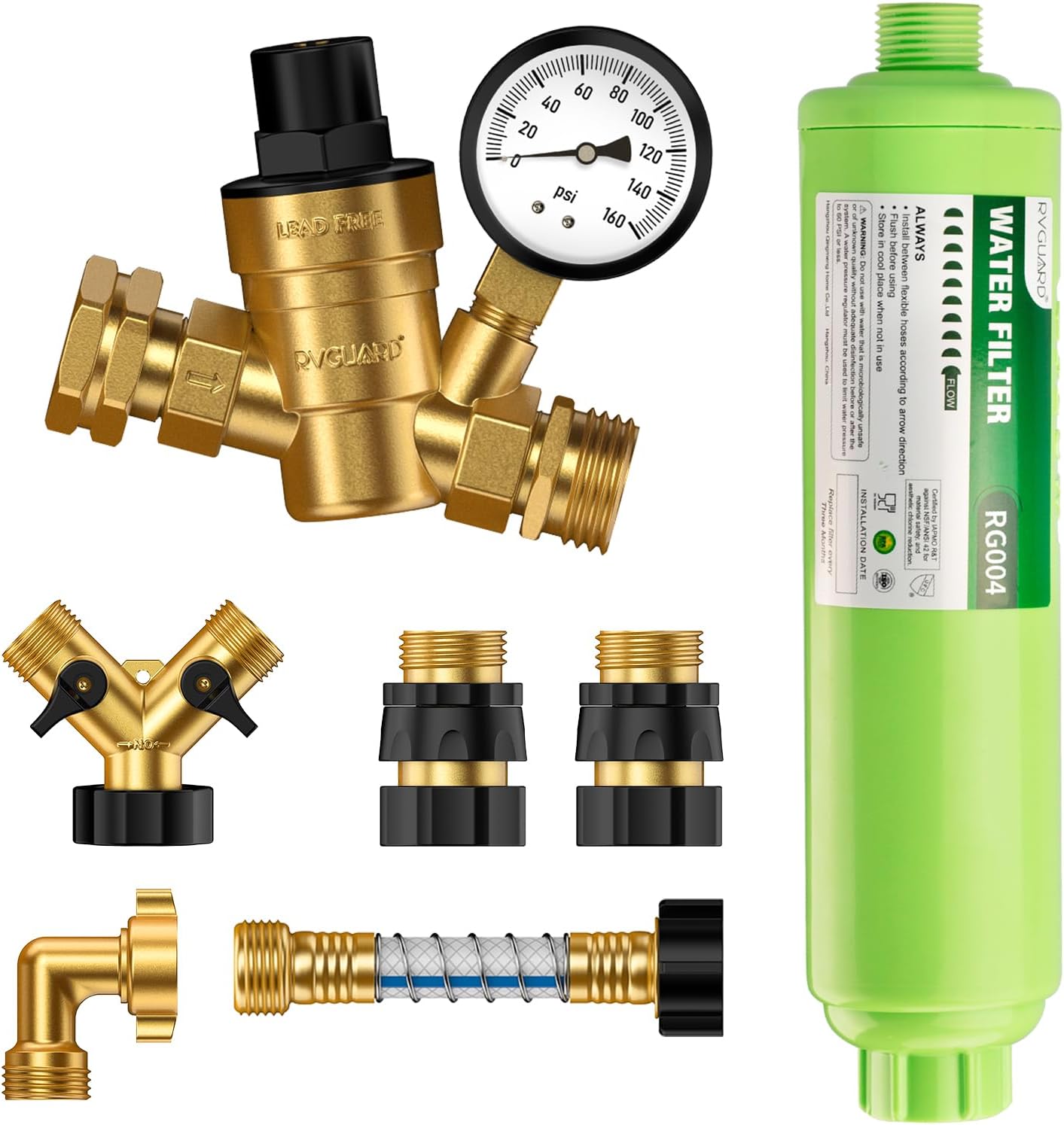 RVGUARD RV Water Pressure Regulator Kit, Inline Water