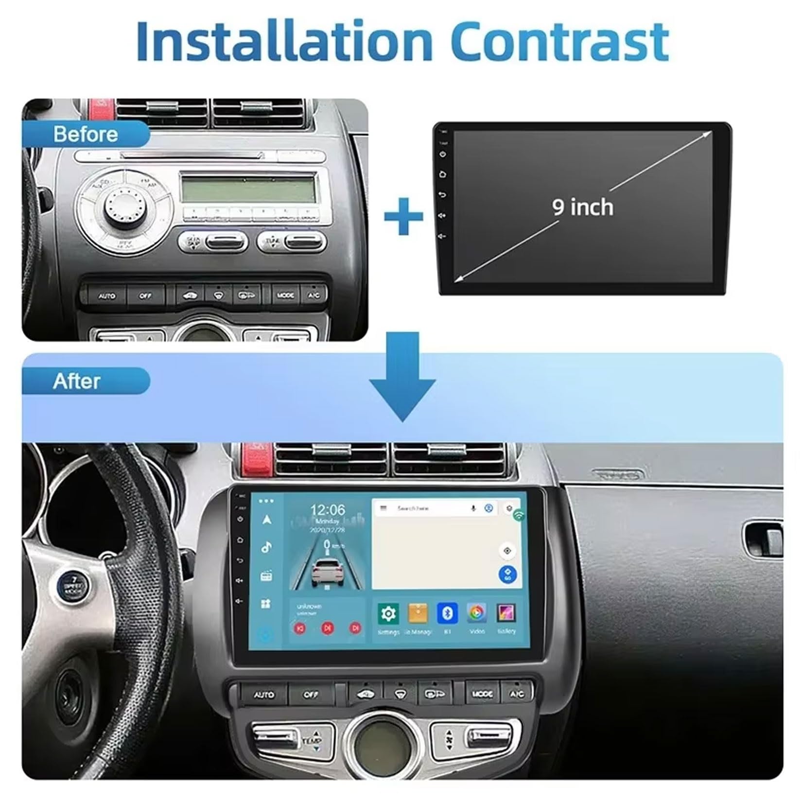 Radio samochodowe z systemem Android 2 Din do Honda Jazz City 2002-2007 ekran dotykowy 9-calowy nawigacja satelitarna nawigacja GPS multimedialny odtwarzacz wideo z Bluetooth 4G WiFi FM RDS DSP(RHD, H