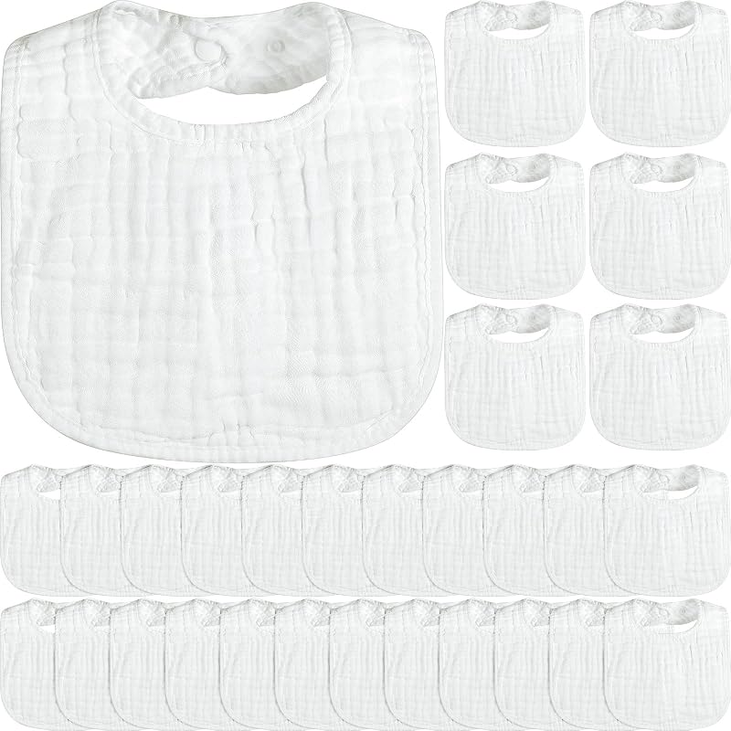 30 Pack Muslin Baby Bibs Bulk Adjustable Bandana Drool Bibs Absorbent Muslin Burp Cloths for Boys Girls Newborn