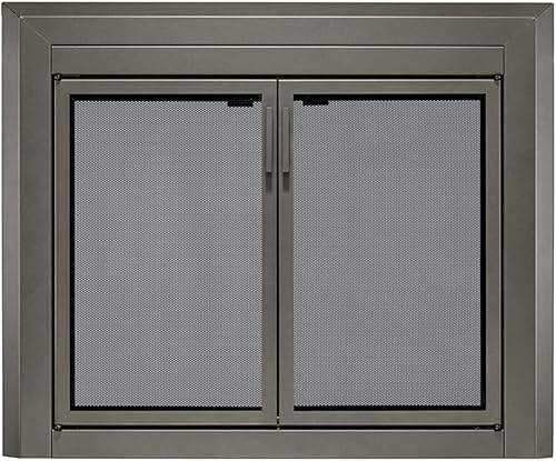 UniFlame - Logan - Puertas de chimenea estilo gabinete con vidrio templado ahumado (color plomizo, tamaño grande - se adapta a aperturas de 36 a 43