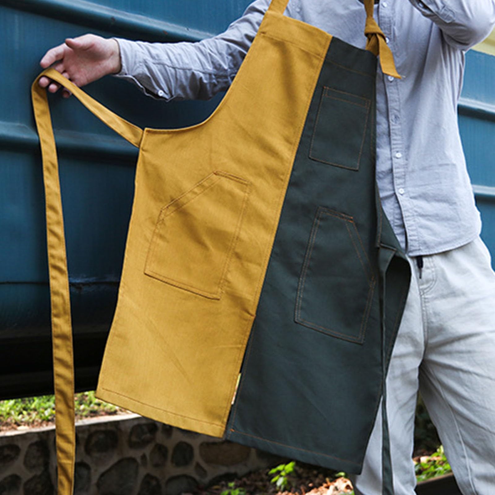 Delantal De Cocina De Lona para Hombres Y Mujeres, Estilo Halter con Bolsillos, Adecuado para Cocina, Repostería Y Restaurante,C