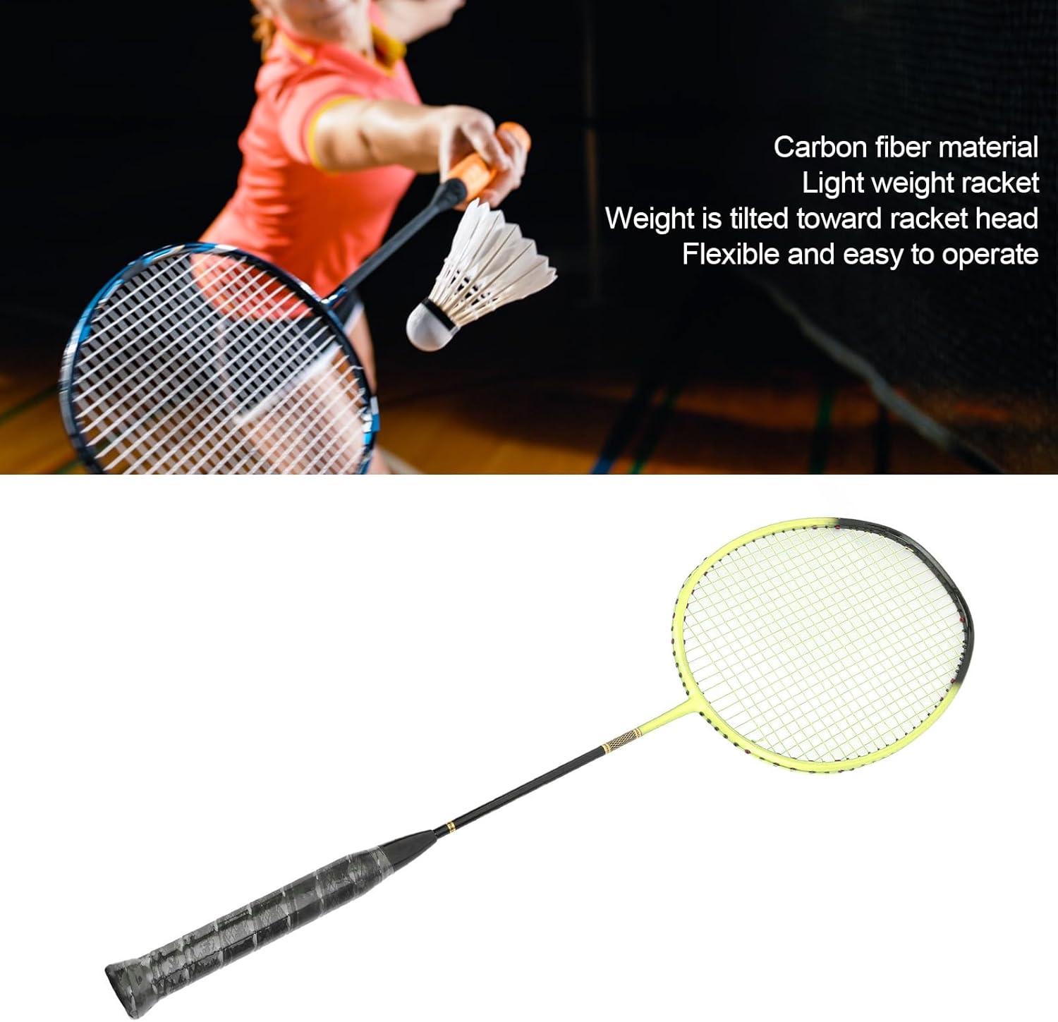 Ultralight Badminton Racket, Premium Stability Carbon Fiber Badminton Racket Professional for Backyards Gym