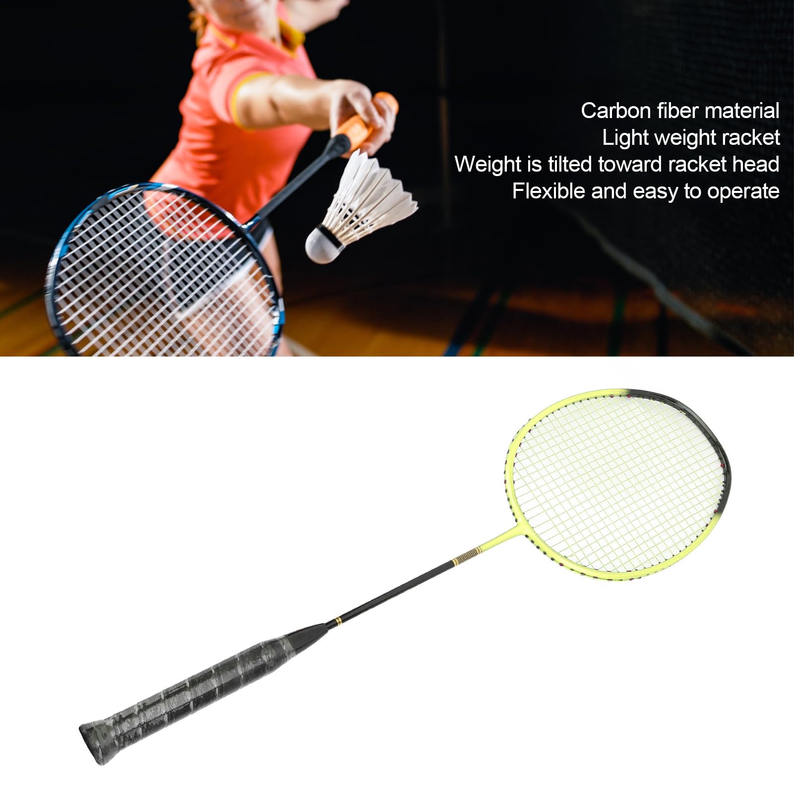 Emoshayoga Racchetta da Badminton in Fibra di Carbonio Ultraleggera Ad Alta Resistenza Progettata per Cortili e Palestre 1 Pezzo