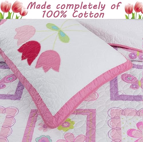 Miniatura 2 de Cozy Line Home Fashions - Juego de ropa de cama con diseño de tulipán, mariposa, flores rosas, reversible, 100 % de algodón