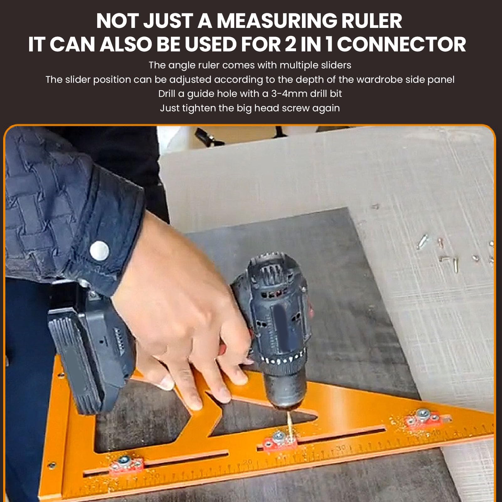 Escuadra de Carpintero Profesional 2 en 1 para Vigas, Herramienta de medición con Deslizadores, Regla Triangular de posicionamiento para perforación.
