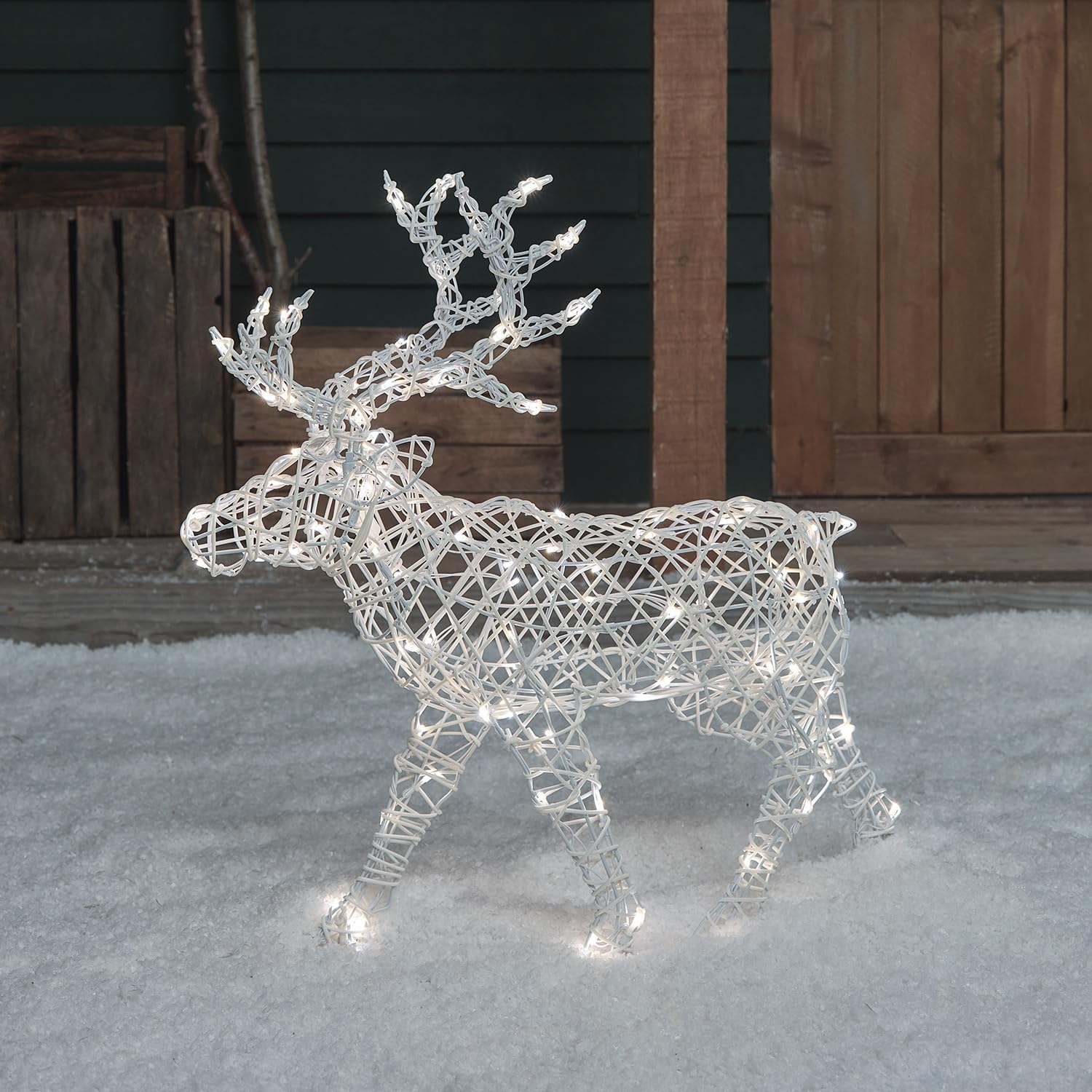 Lights4fun 3-in-1 LED Rentier Beleuchtet 70cm Hirsch Figur Timer Weihnachtsbeleuchtung Außen und Innen Batteriebetrieb