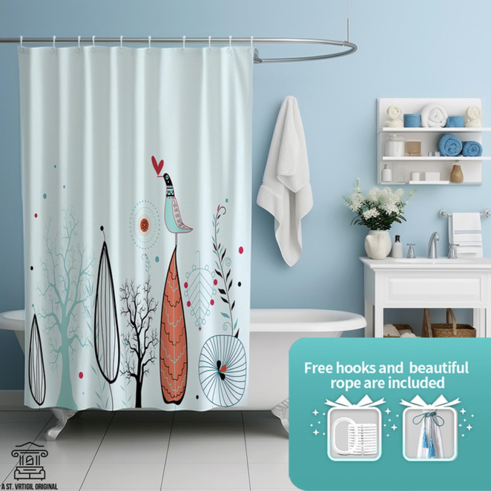 ZAYEN Garden Birds Cortina de ducha Anime Cortinas de baño impermeables Morden Hotel Cortinas de baño de ducha Decoración del hogar fácil y limpia 183x230cm (72X91inch) Cortina de ducha