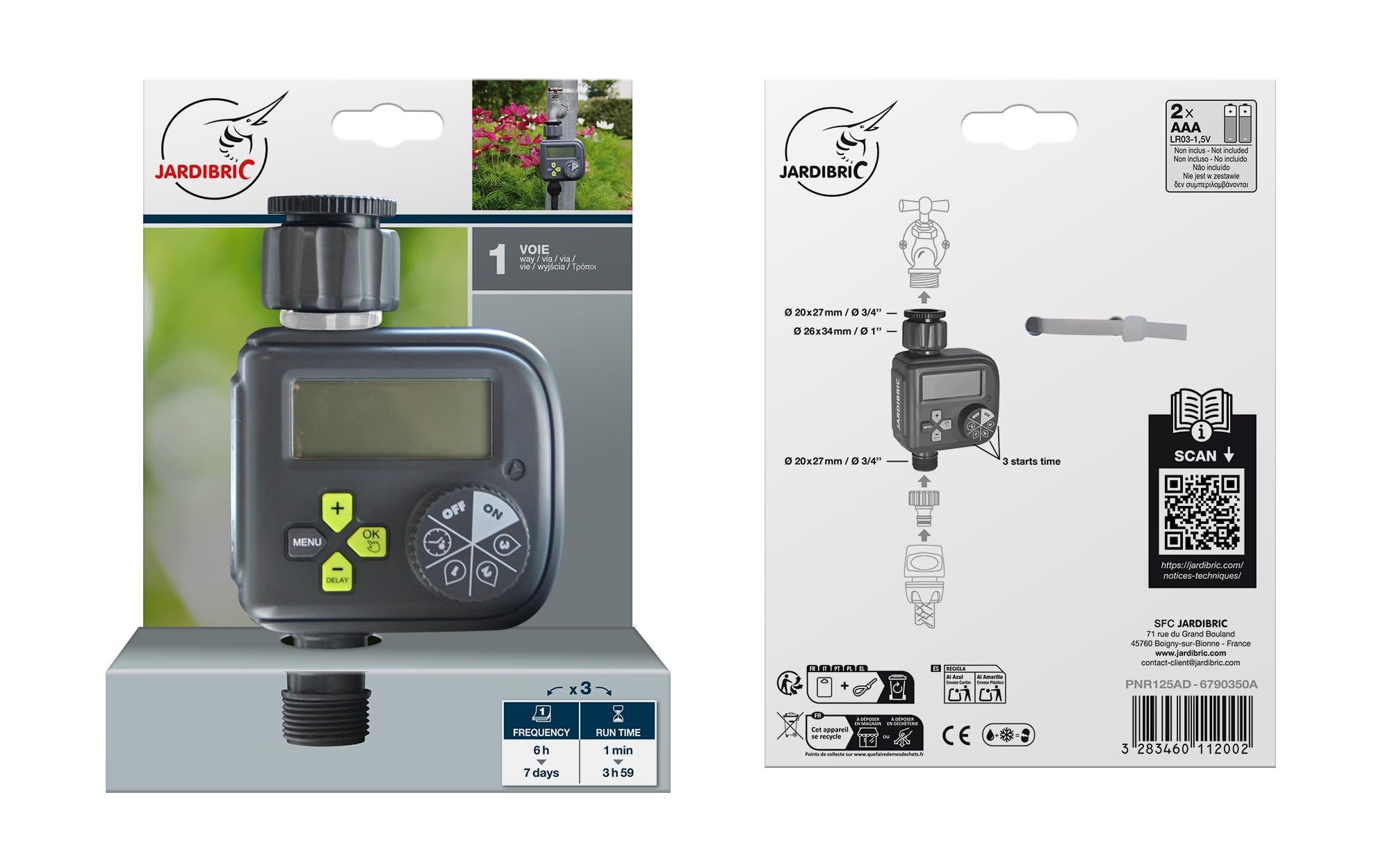 Jardibric - Programmateur Arrosage Digital 36 Programmes - Minuteur Arrosage Automatique avec Rain Delay Débit 1320 L/h