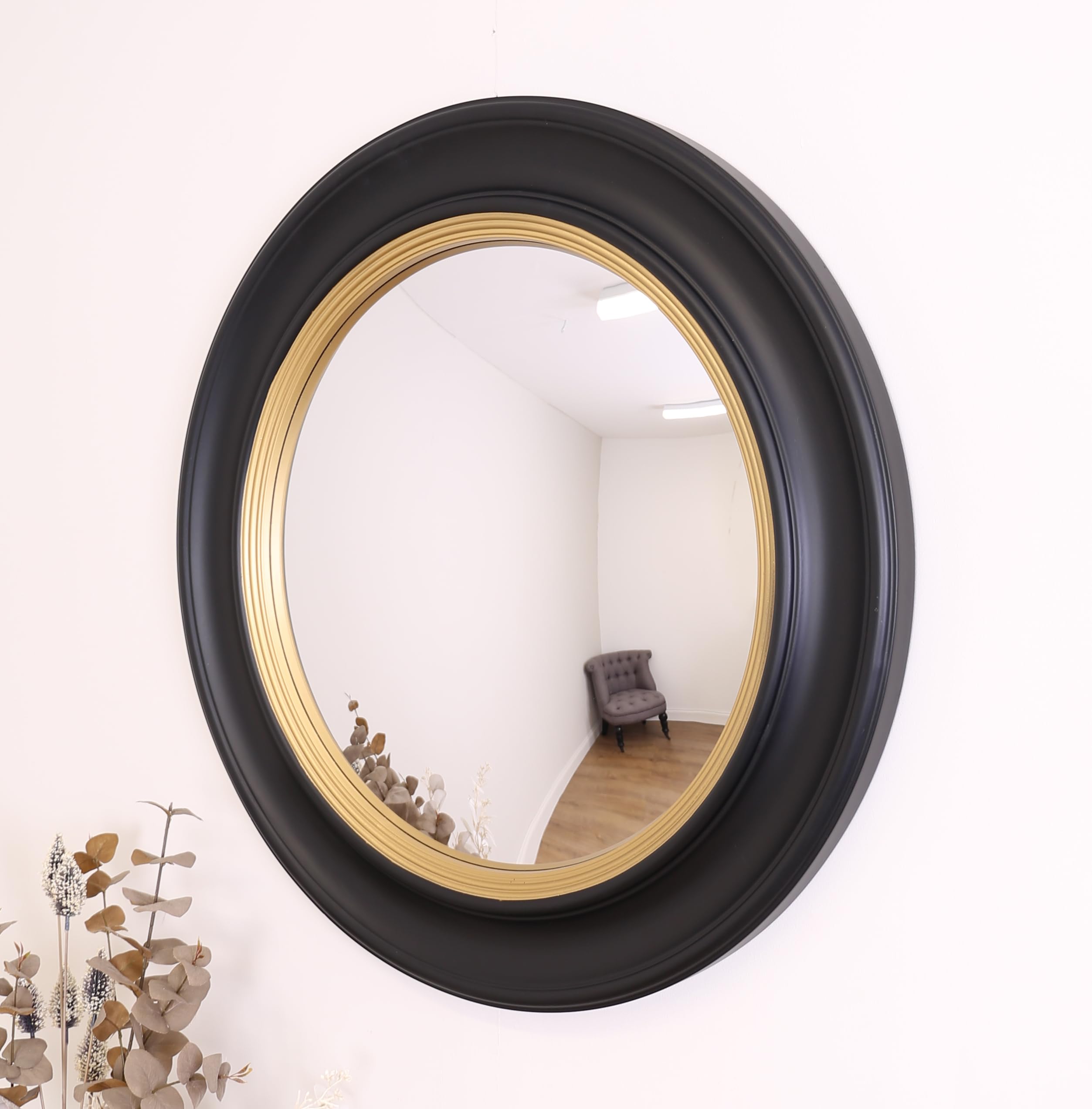 Select Mirrors Noa Convex Round Wall Mirror - Black & Gold - 66cm dia