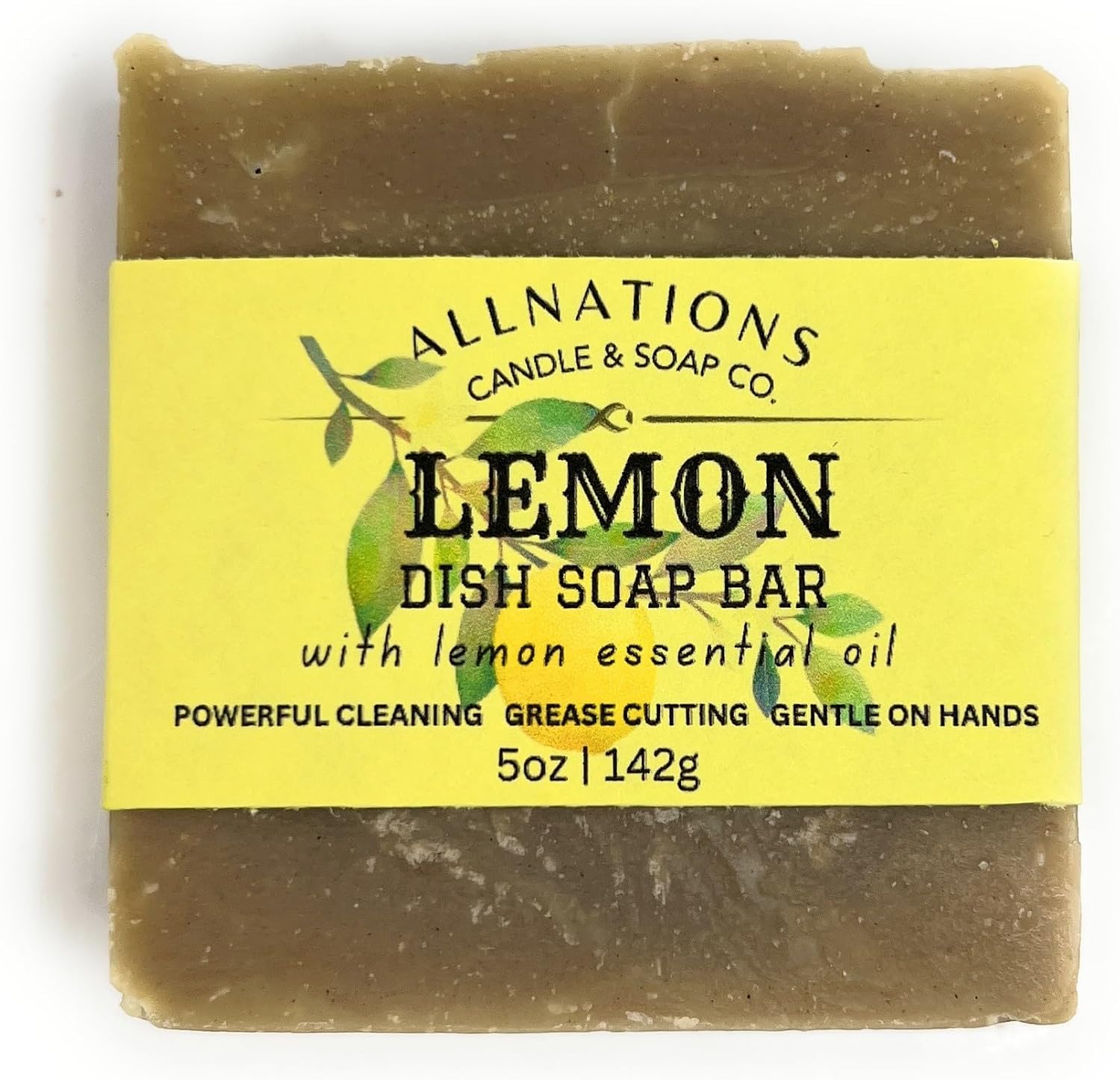Allnations Soap Co - All Natural Handmade Solid Dish Soap Bar - Free of Dyes - Pure Essential Oil - 5oz - Vegan (Lemon)