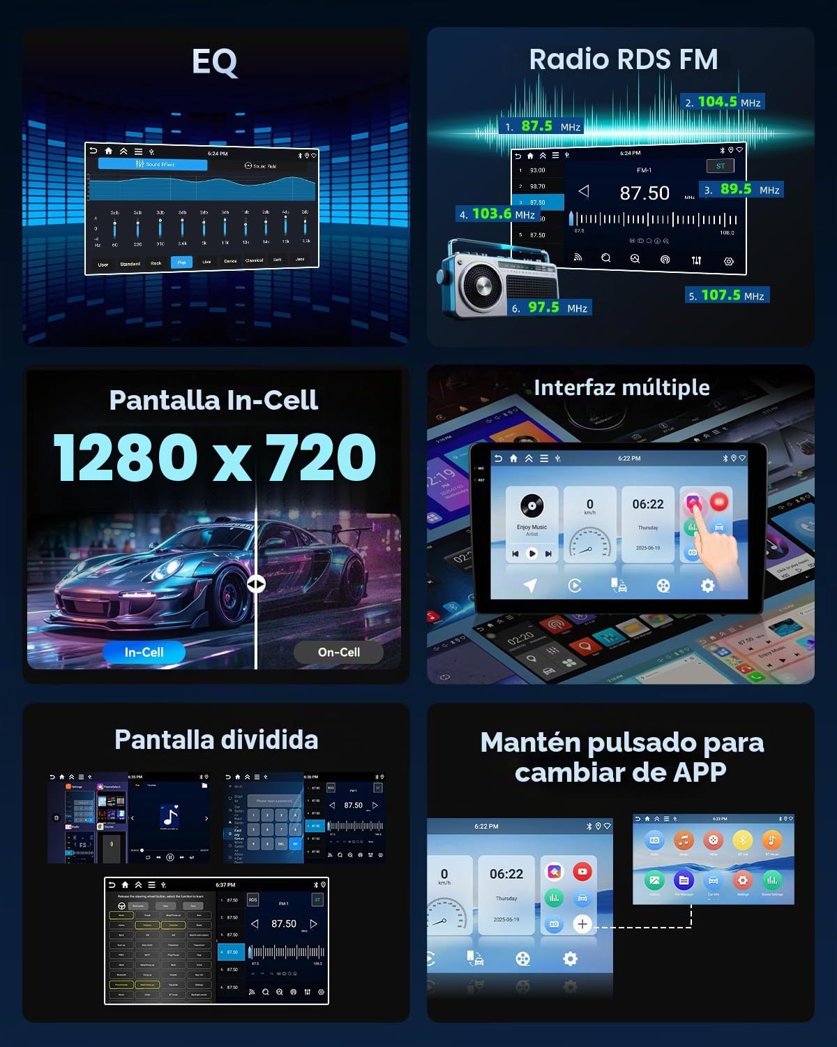 SIXWIN 4+128G Android 15 Radio Coche para Fiat DUCATO 2010/Citroen Jumper/Peugeot Boxer con CarPlay&Android Auto,9 Pulgadas Pantalla Táctil con Bluetooth/WiFi/GPS/FM/RDS/USB+AHD Cámara