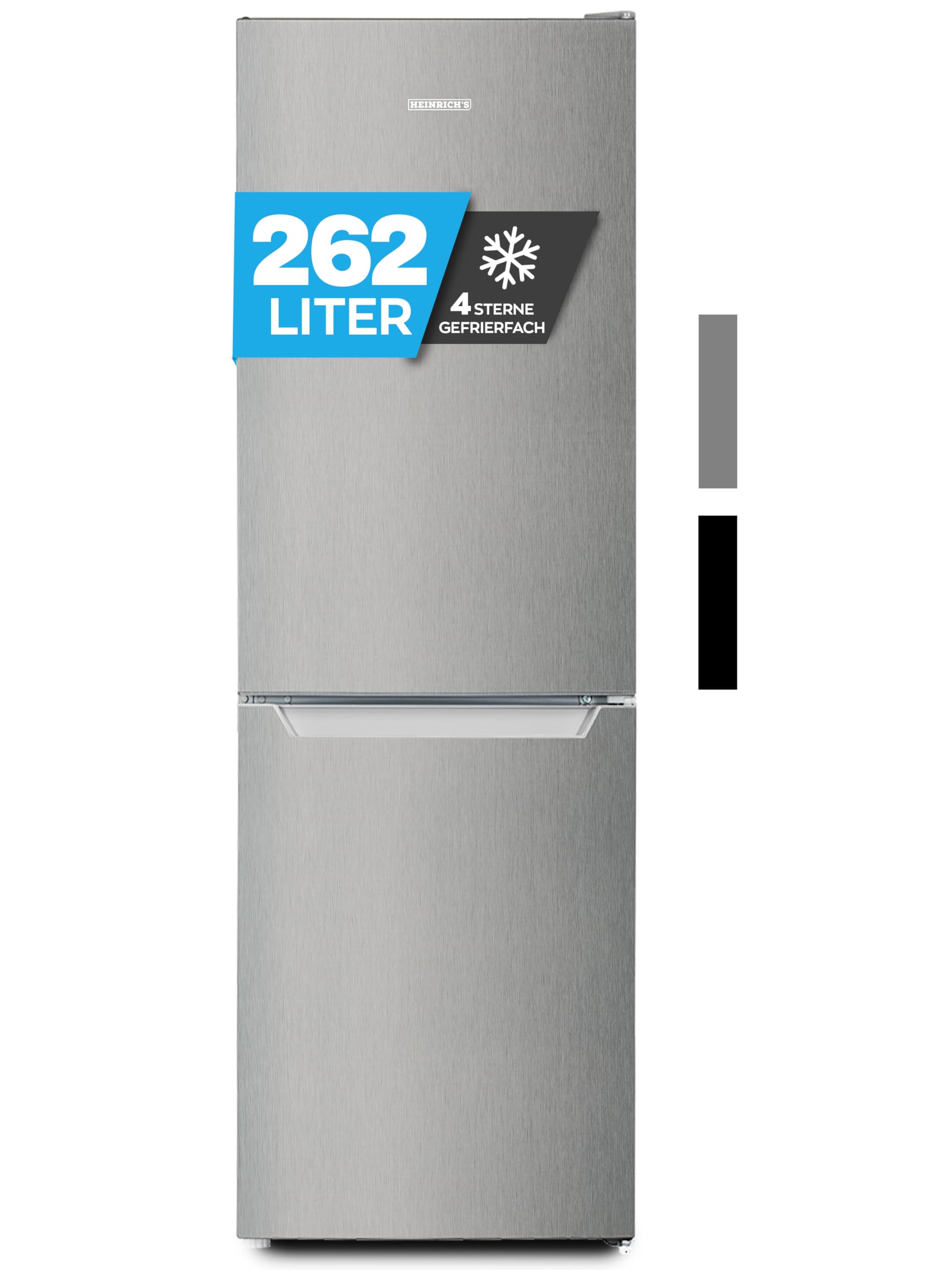 Heinrich´s Kühlgefrierkombination 262L Gesamtvolumen, 187L Kühlvolumen + 75L Gefriervolumen,LED Beleuchtung, Türanschlag wechselbar, leise 39dB,große Gefrierboxen,5 Temperaturstufen,Fast-Cool-Funktion