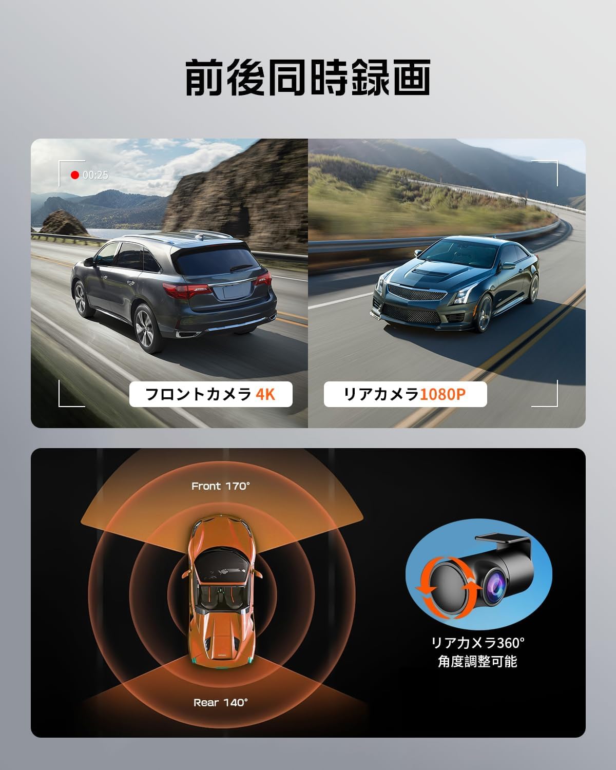 JADO ドライブレコーダー 小型ドライブレコーダー 前後カメラ 4K UHD 800万画素 GPS WIFI搭載 IMX415センサー WDR搭載 3.16インチ 小型 ドラレコ 前後 駐車監視 ノイズ/LED信号機対策済 Gセンサー 衝撃感知 防水バックカメラ 超広角 どらいぶれこーだー 64GBカード同梱 日本語説明書 D18