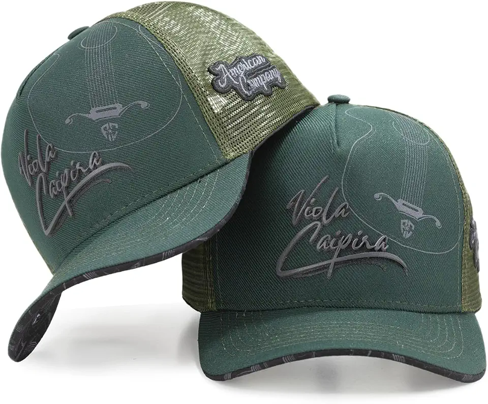 Boné Trucker Country, Aba Curva, Telinha, Estampa Viola Caipira, Unissex verde