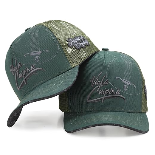 Boné Trucker Country, Aba Curva, Telinha, Estampa Viola Caipira, Unissex verde
