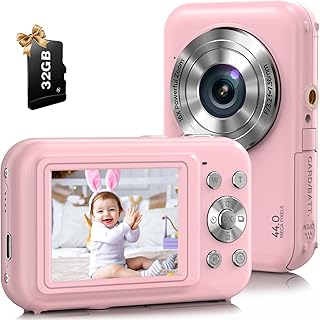 Digital Camera, Bofypoo 44MP Kids Camera with 32GB Card, FHD 1080P 16X Zoom Vlogging Camera for Teens,Beginners (Pink)