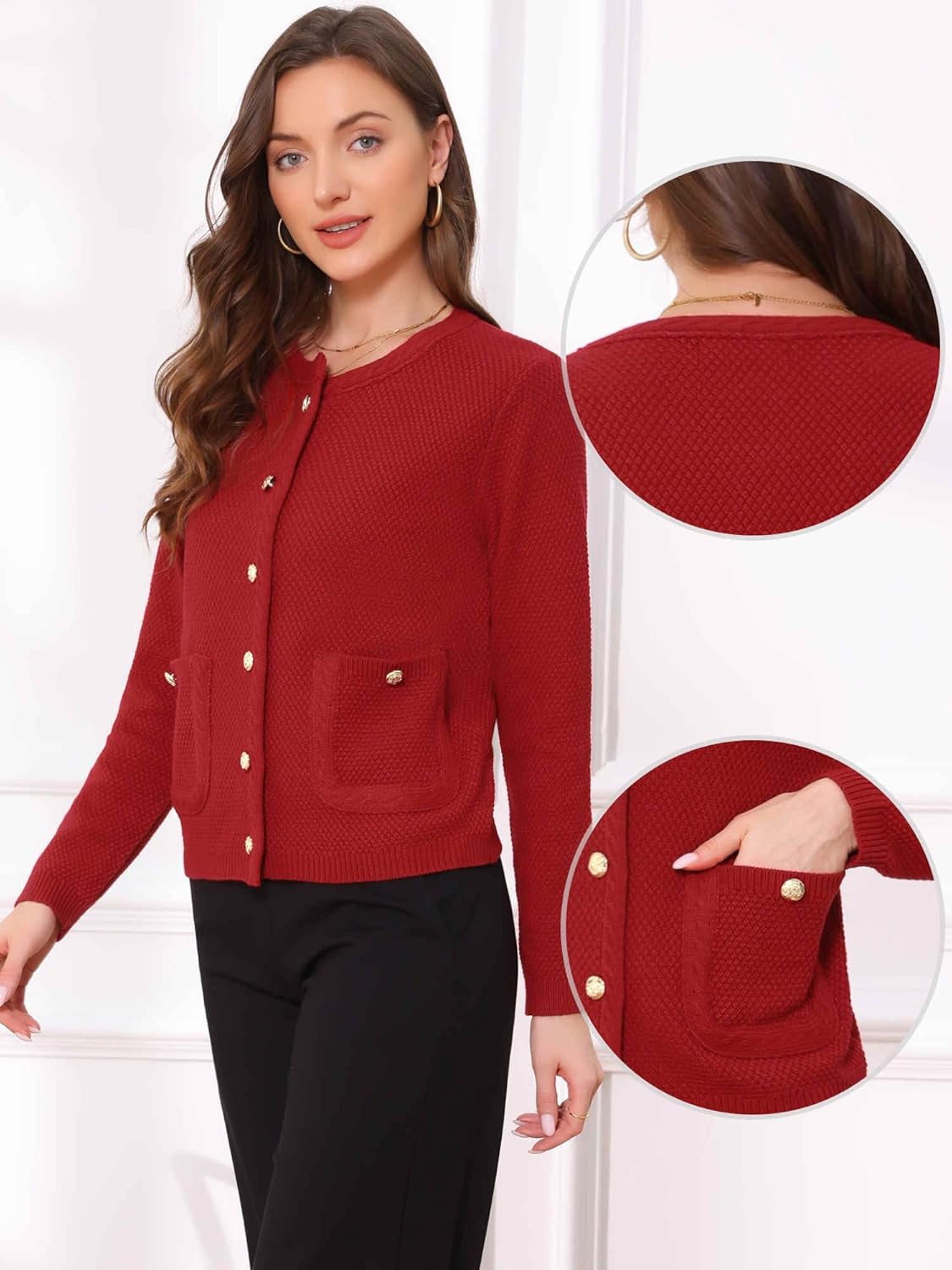 Allegra K Cardigan Sweaters for Women 2025 Fall Collarless Button Up Dressy Chunky Knit Cardigans - Image 4