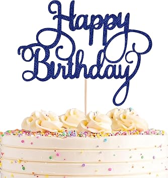 Happy Birthday Cake Topper - Blue Glitter Happy Birthday Cake Bunting Decor - Party Cake Decoration Supplies, for Photo Booth Props