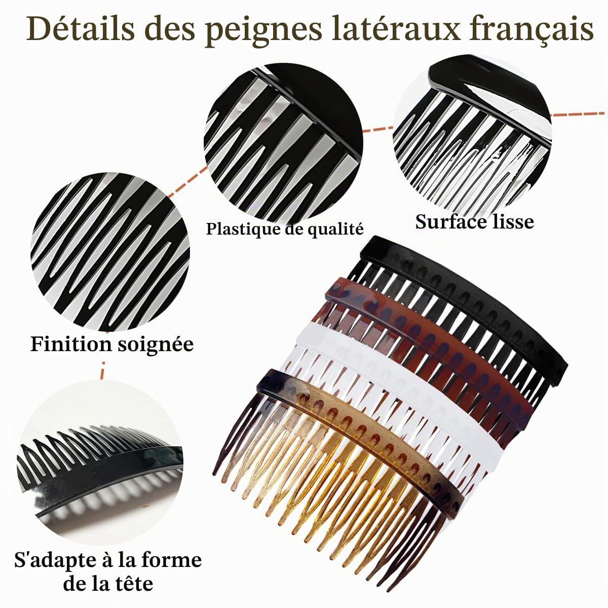 16 Pièces Peignes Latéraux Francais, XingyLi Peigne à Cheveux Côté Décoratifs en Plastique, 9/11/16/23 Dents Pince à Peignes Chignon Latéraux, Peigne de Voile de Mariage Accessoires pour Femmes
