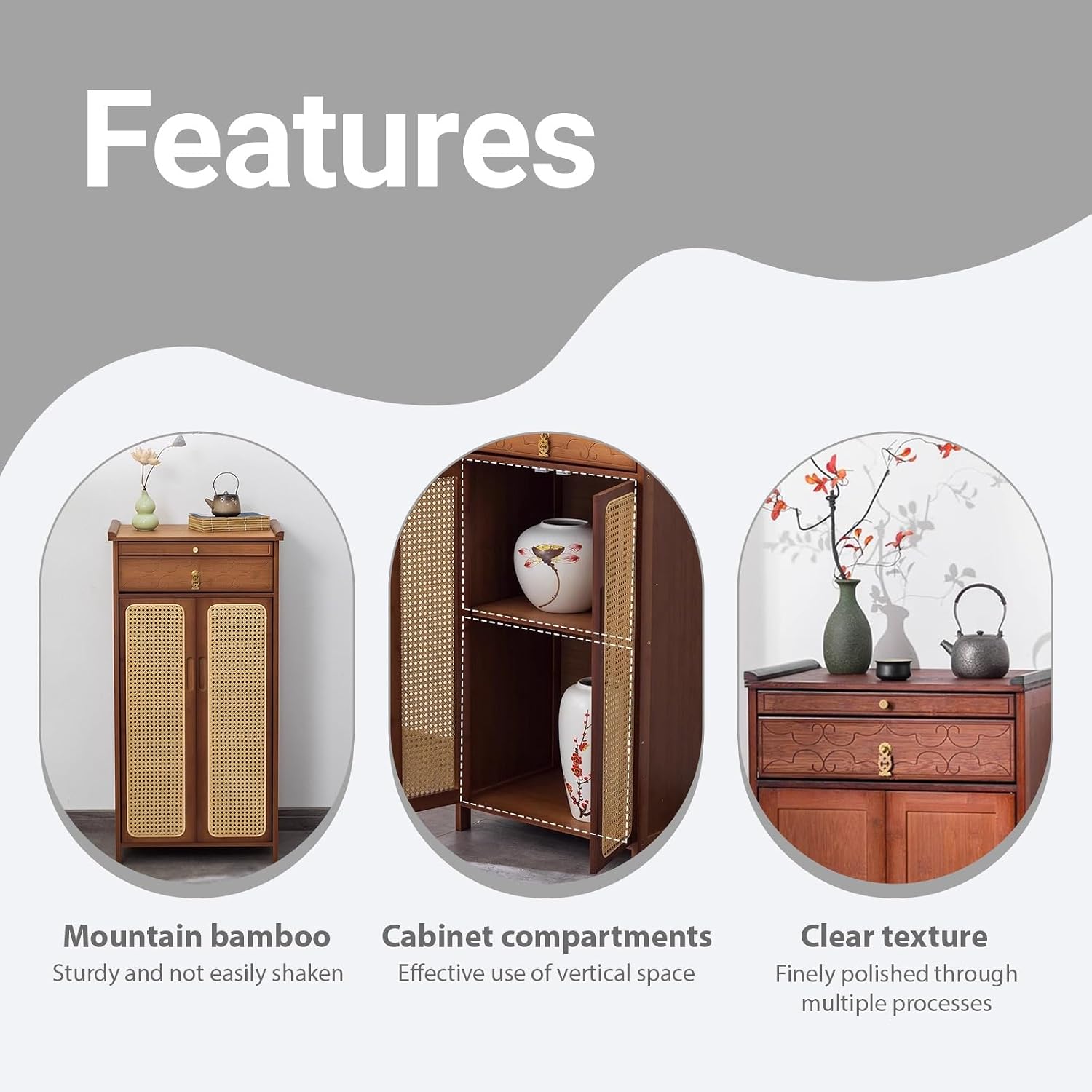 Altar Table with Storage,Buddha Altar Shelf,Widened offering Table, Plastic Rattan Cabinet Door, Inner Compartment,Large Storage Space,for Living Room, Bedroom.(Natural,16.5x14.9x39.8in)