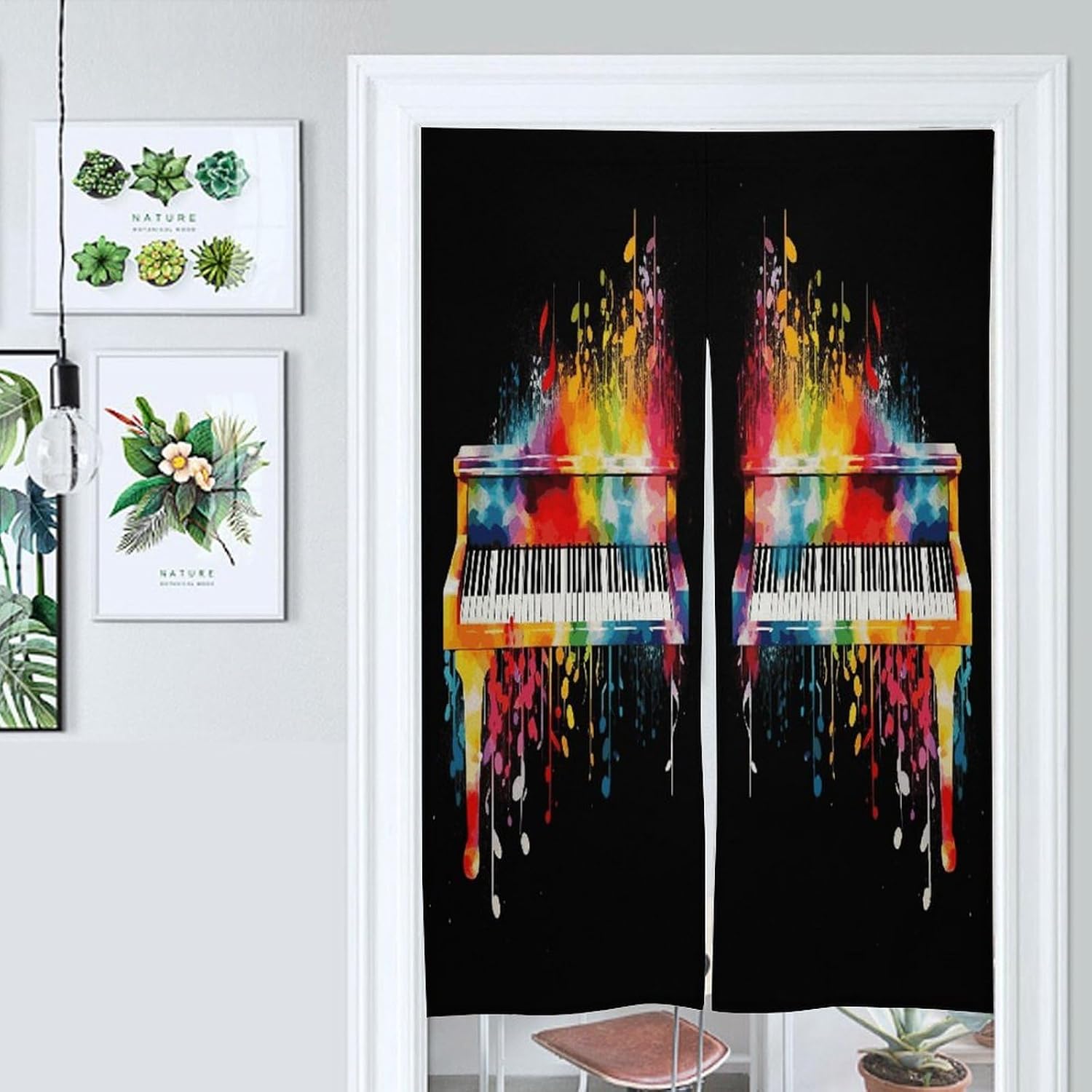 Colorful Piano Keyboard Music Note Door Curtain Printed Doorway Noren Japanese Style Doorway Room Divider Curtains for Privacy Partition Divider Kitchen Home Decorations Wall Hanging