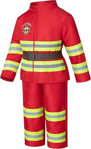Miniatura 4 de Elibelle Disfraz de jefe de bomberos para niños, rojo para niños (3-9 años)