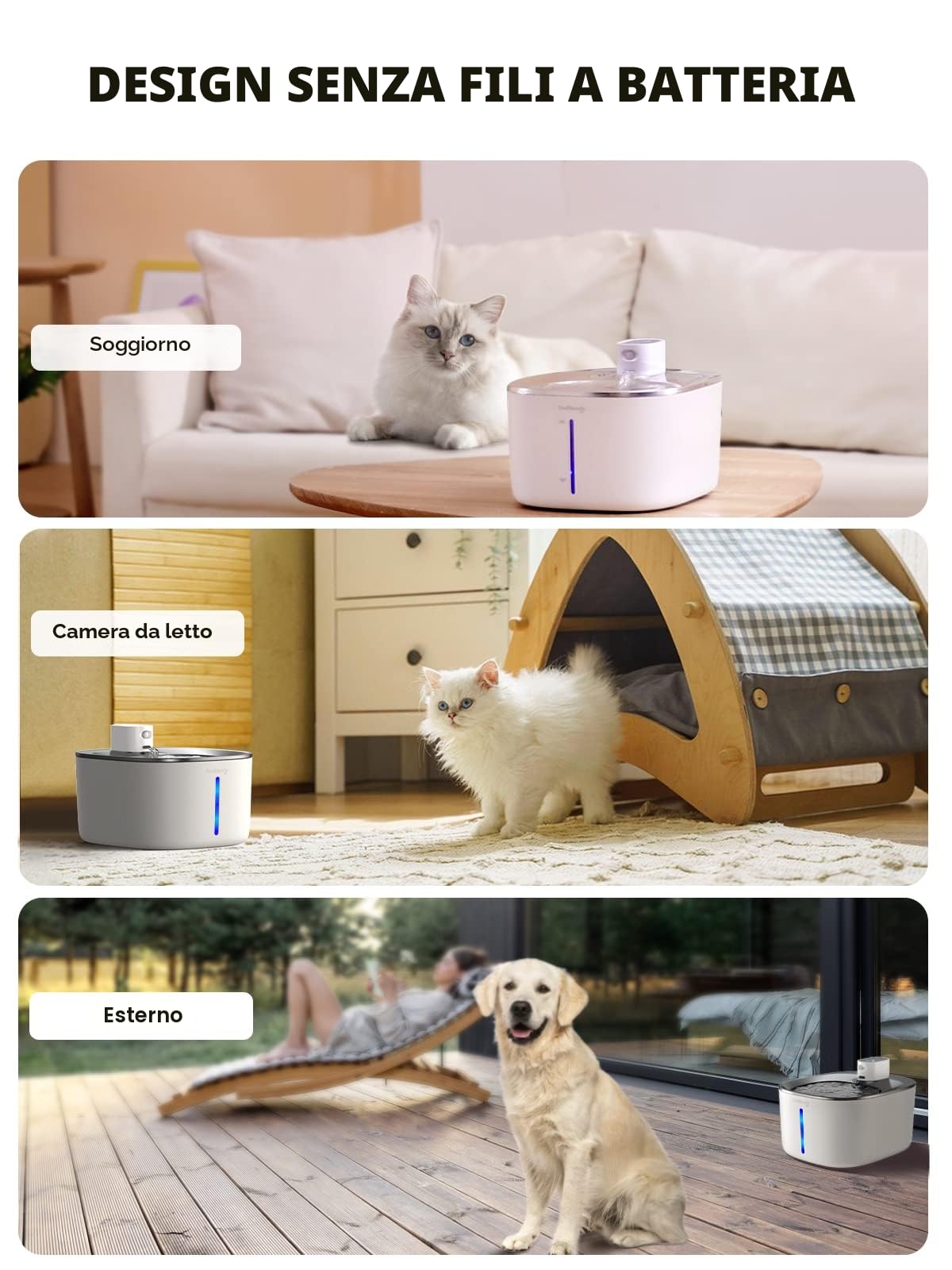 Fontanella per Gatti Senza Fili Acciaio A Batteria Con Sensore Di Movimento, FEELNEEDY 4 Litri Fontana d'Acqua Fresca Senza Corrente, Silenziosa, 4000mah, Con 6 Filtri e 12 Spugne