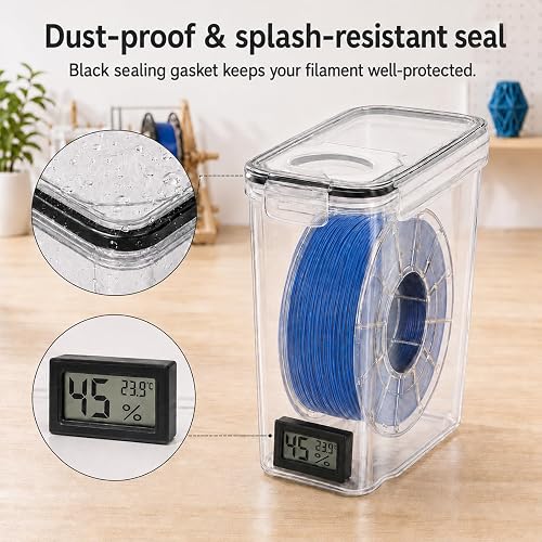 Lot de 6 boîtes de rangement pour filament pour impression 3D, boîte étanche visible avec moniteur de température et d'humidité, paquets de déshydratants, étiquettes et stylo, étanche à l'humidité - 5