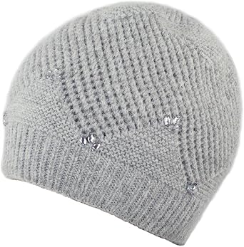Dahlia Womens Skullies & Beanies - Wool Slouch Beanie, Rhinestone/Bow