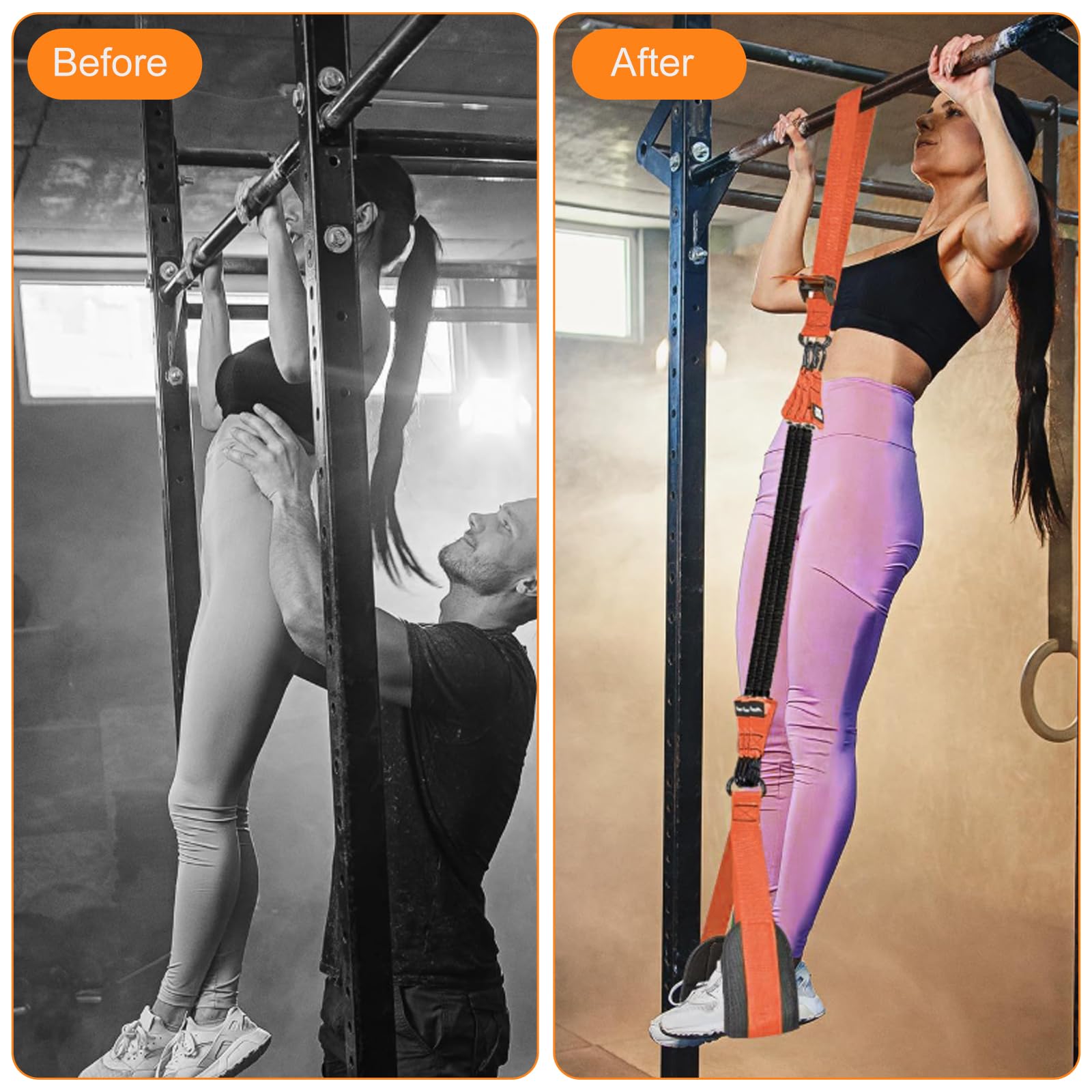 Fascia regolabile da 225 libbre: pedali poggiapiedi di aiuto per push-up, fasce di resistenza per pull-up, manico in schiuma, fasce per principianti, per palestra e allenamento (arancione)