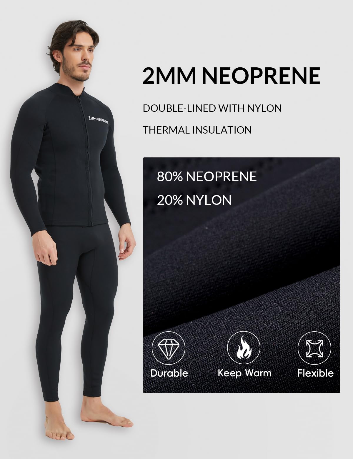 Lemorecn Wetsuit Top Men 2mm Wetsuit Jacket Neoprene Long Sleeve for Water Sports(2021black-2XL)