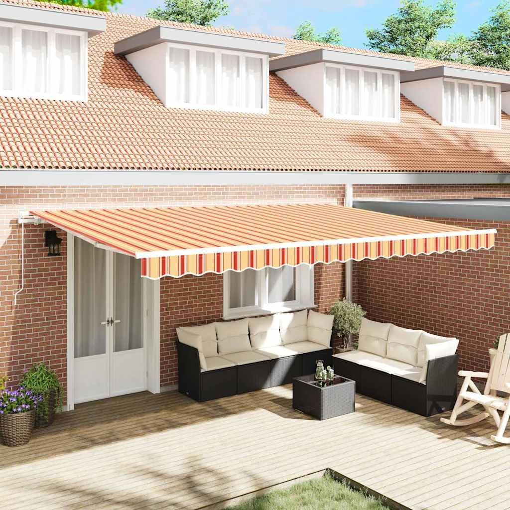 Tenda da Sole Retrattile, Poliestere, Giardino, Giallo/Arancio, 500x300 cm