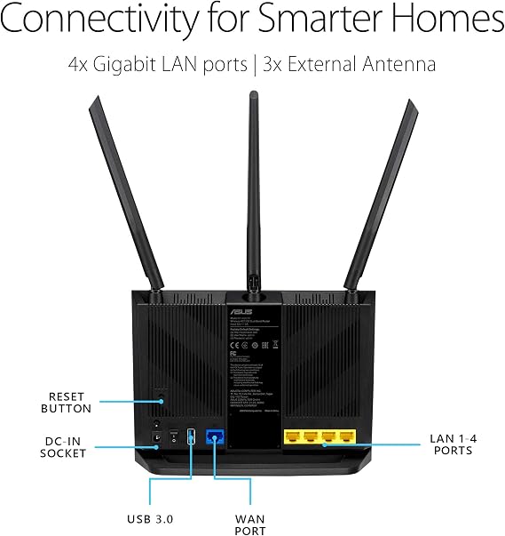 ASUS AC1750 WiFi Router (RT-ACRH18) - Dual Band Wireless Internet Router, Easy Setup, Parental Control, USB 3.0, AiRadar Beamforming Technology extends Speed, Stability & Coverage, MU-MIMO