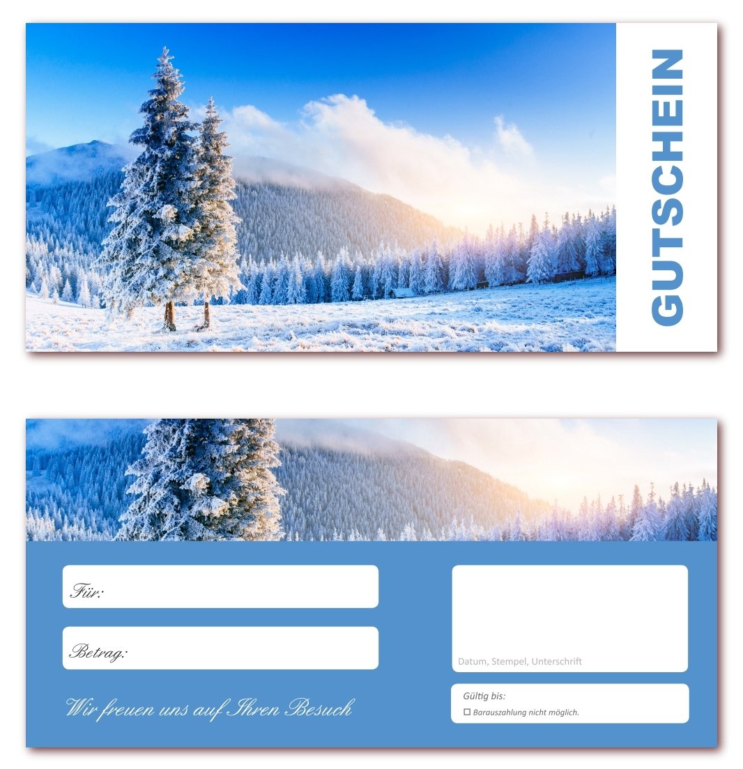 200 Stück Geschenkgutscheine (Winterlandschaft-622) Gutscheine Gutscheinkarten für Bereiche wie Reisen, Urlaub und Wellness