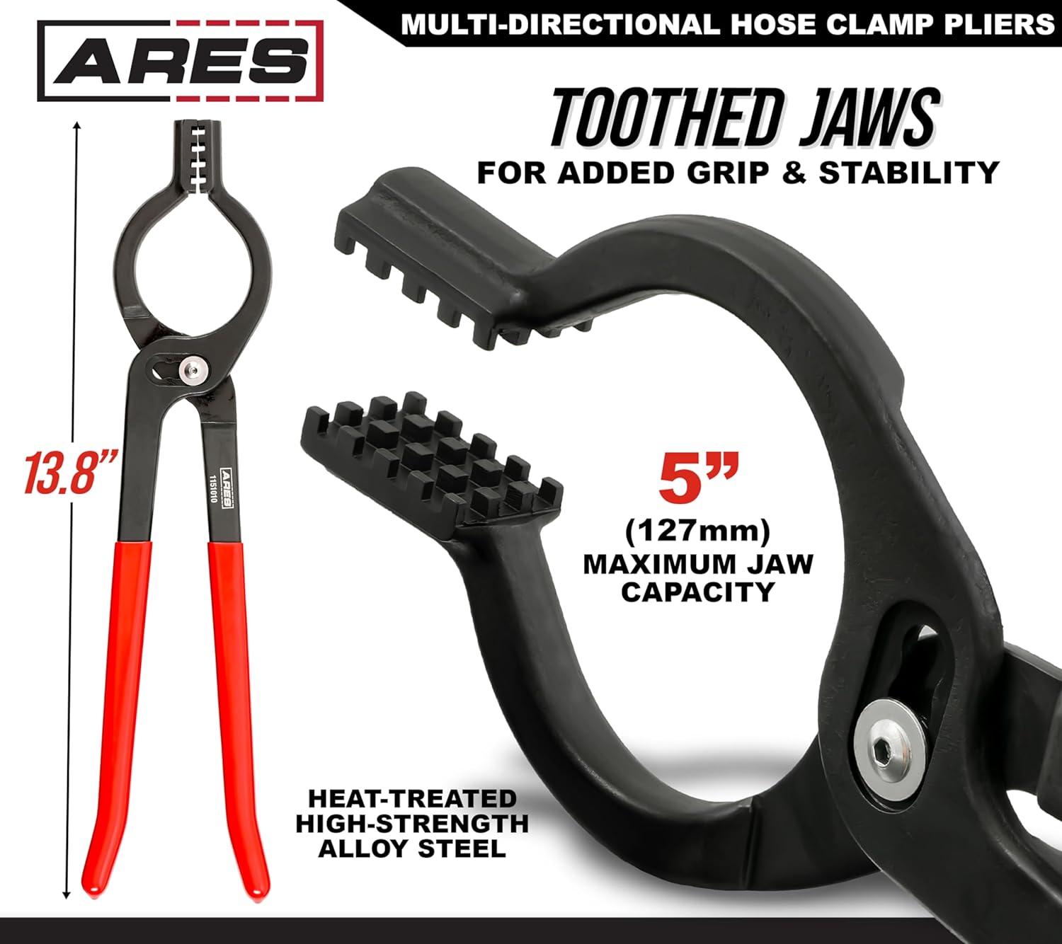 ARES 1151010 – Multi-Direction Hose Clamp Pliers – Firm Grip Multipurpose Pliers for Hose Clamps, Clips, Radiator Hoses, Hold Clamps – Automotive, Industrial, Professional Work