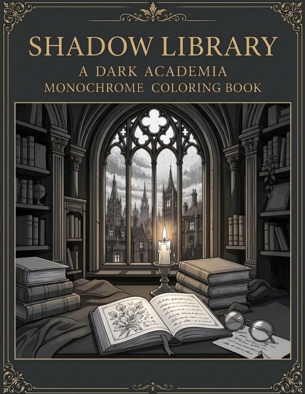 Dark Academia Coloring Book: Shadow Library – A Gothic Monochrome Coloring Book for Relaxation and Stress Relief: Gothic Study Scenes, Candlelit ... Cozy Aesthetic Spaces for Mindful Coloring