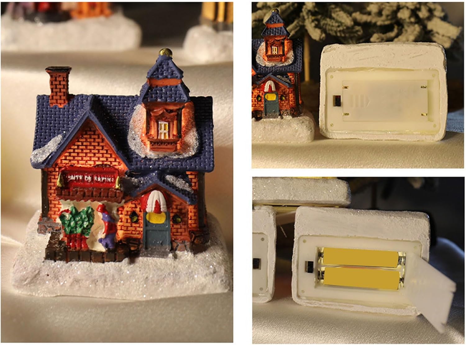 Christmas Villages House Miniature Gingerbreads House Figurine Collectible Buildings with LED Light Gift Decoration