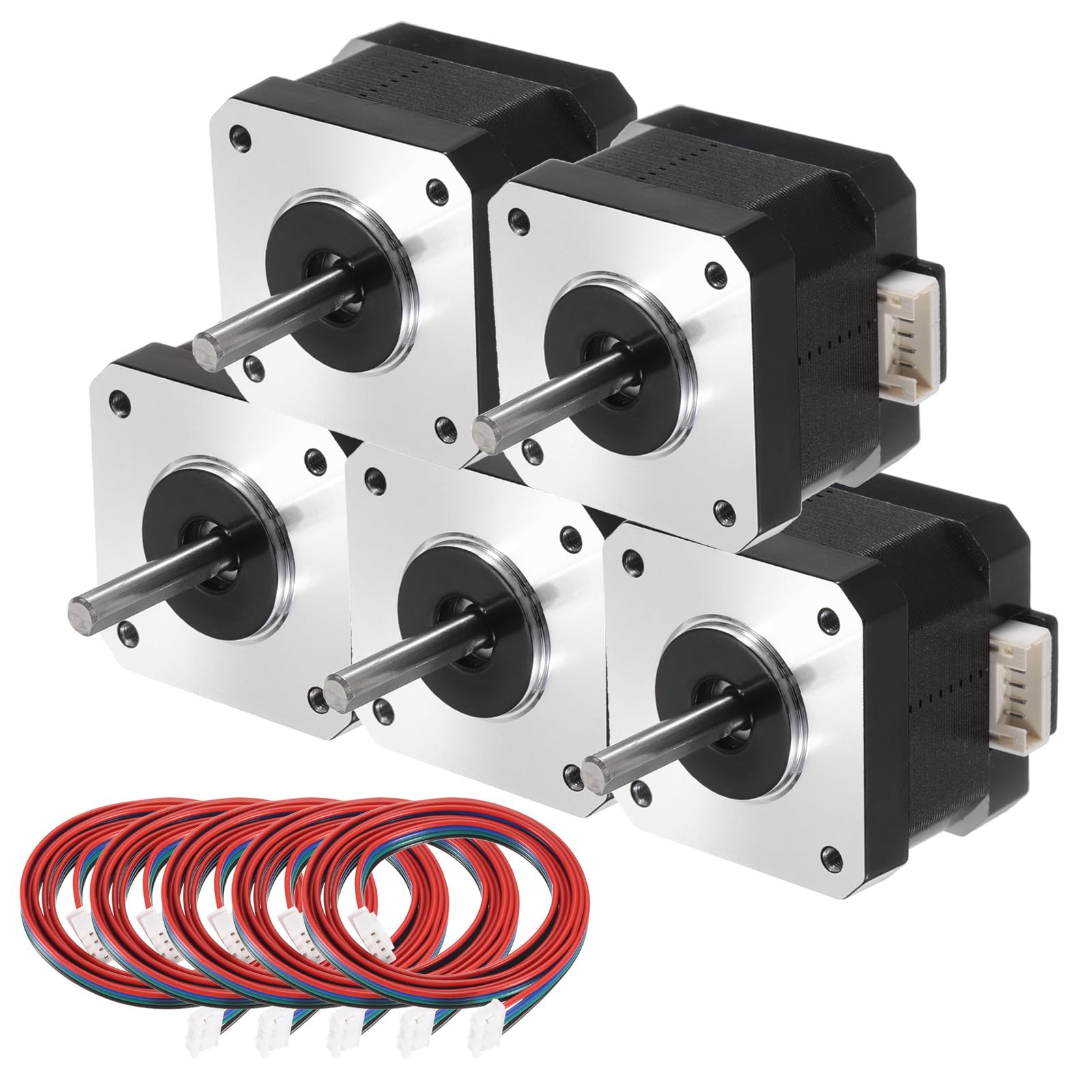 sourcing map 5 pezzi Nema 17 motore passo-passo 42 x 42 x 34 mm bipolare 1,3 A/3,1 V 0,28 N.M 42 motori 2 fasi servomotore 1,14 gradi 4 conduttori con cavo XH2.54 e connettore per stampante 3D